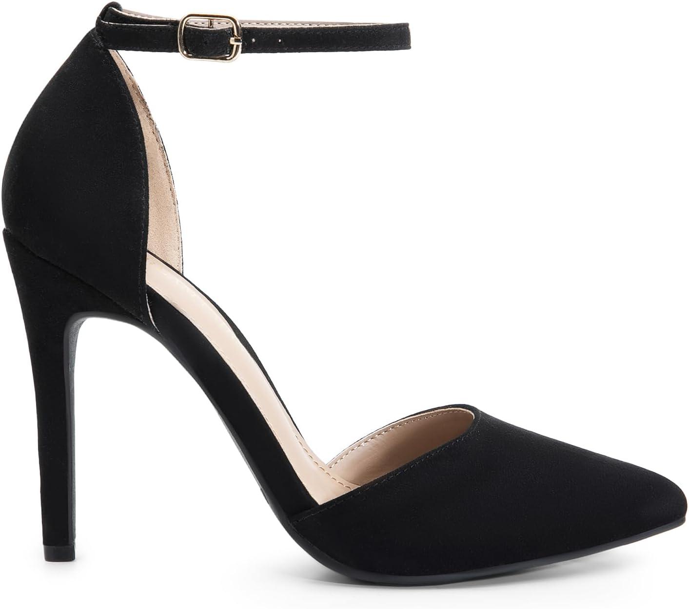 imageDREAM PAIRS Womens OppointedLacey Pointed Toe Ankle Strap High Heel Stiletto Pumps Wedding Dress ShoesBlackSuede