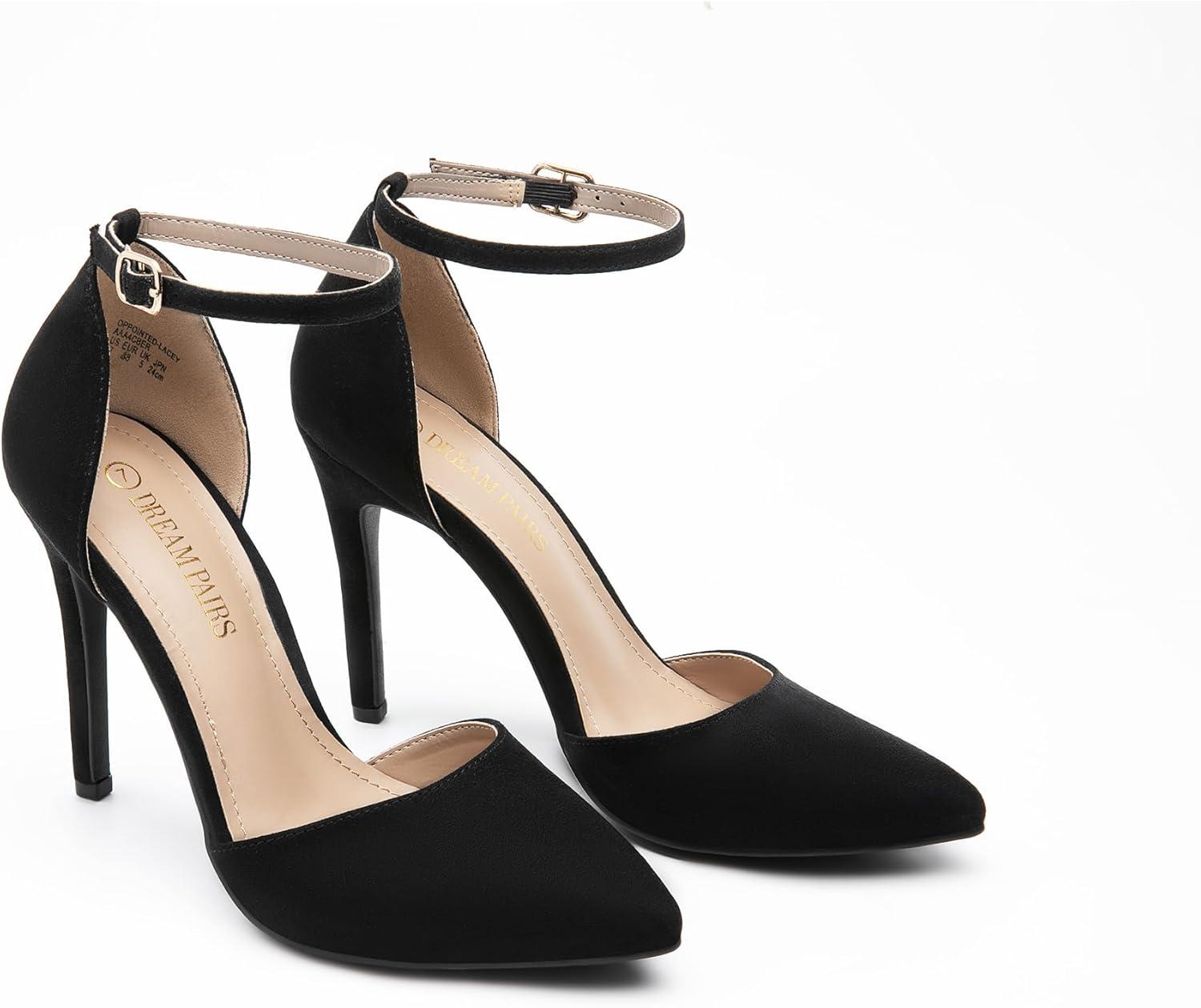 imageDREAM PAIRS Womens OppointedLacey Pointed Toe Ankle Strap High Heel Stiletto Pumps Wedding Dress ShoesBlackSuede