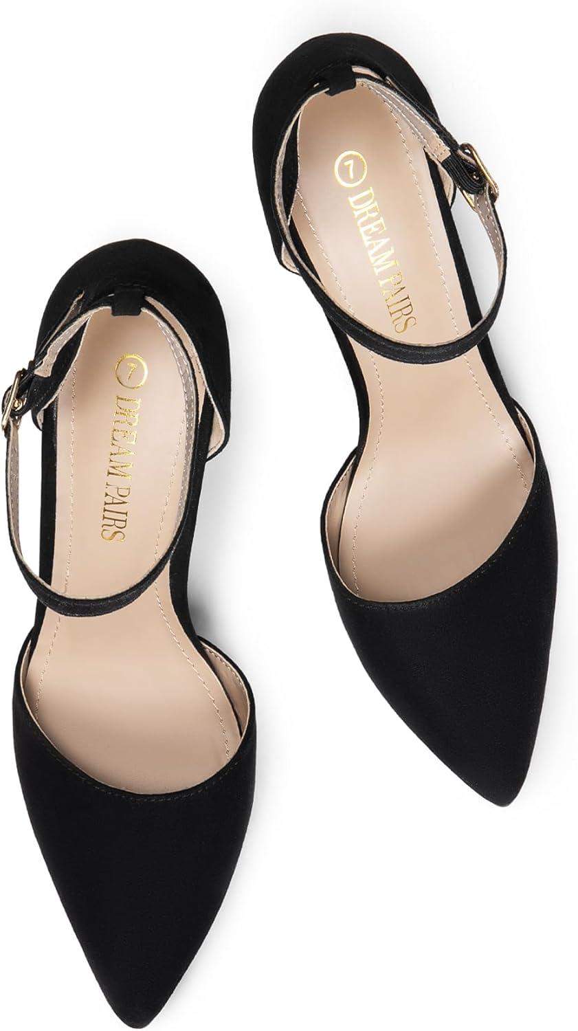 imageDREAM PAIRS Womens OppointedLacey Pointed Toe Ankle Strap High Heel Stiletto Pumps Wedding Dress ShoesBlackSuede