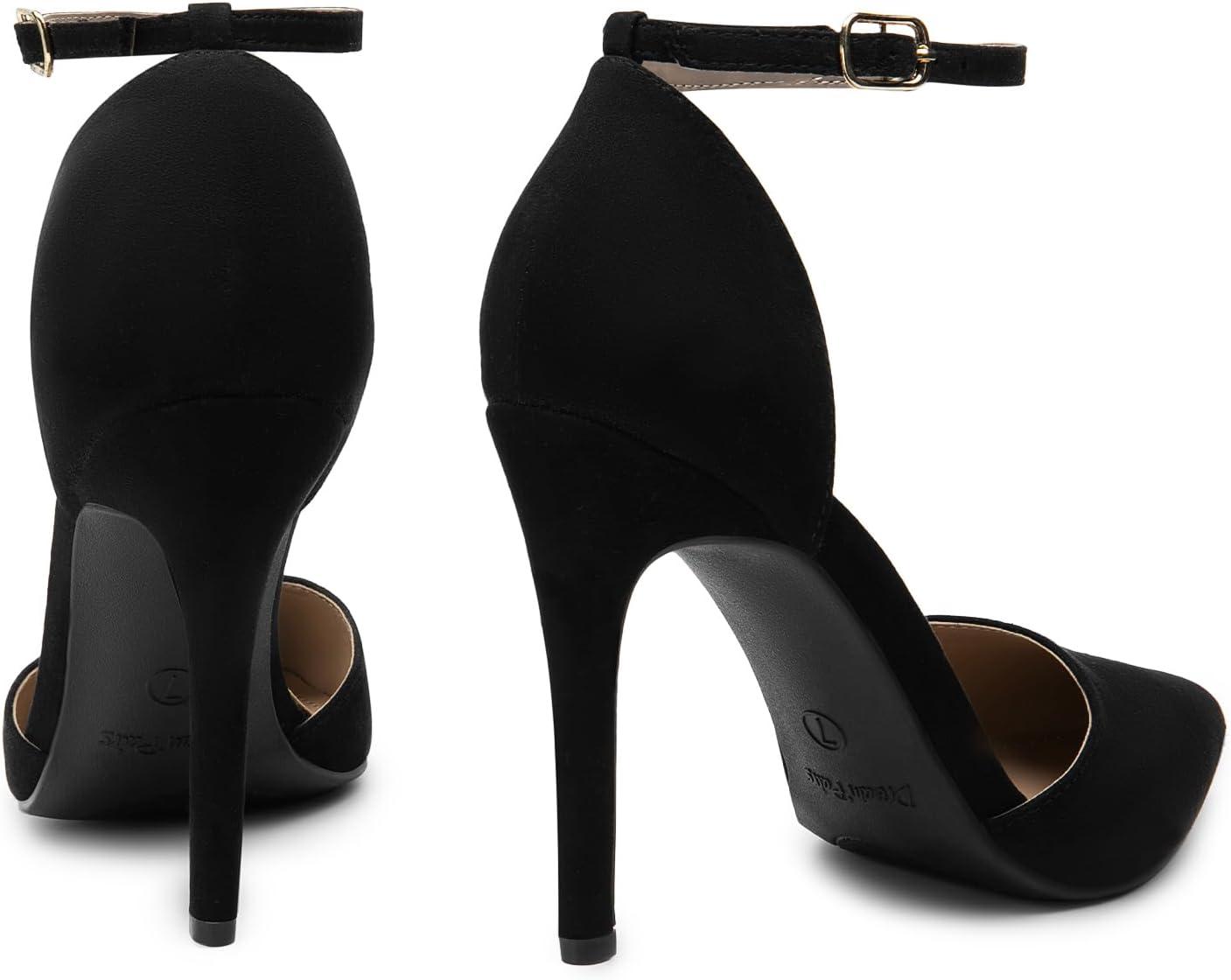 imageDREAM PAIRS Womens OppointedLacey Pointed Toe Ankle Strap High Heel Stiletto Pumps Wedding Dress ShoesBlackSuede