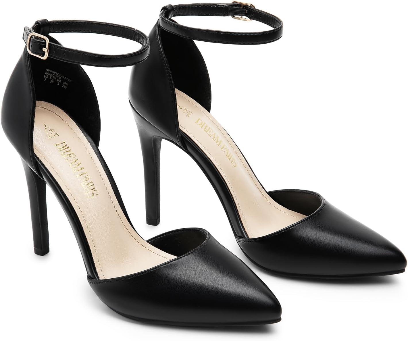 imageDREAM PAIRS Womens OppointedLacey Pointed Toe Ankle Strap High Heel Stiletto Pumps Wedding Dress ShoesBlackpu