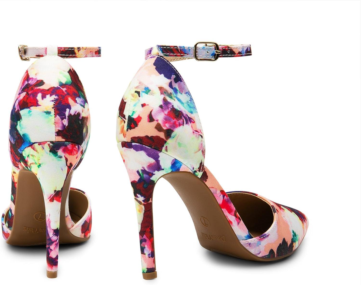 imageDREAM PAIRS Womens OppointedLacey Pointed Toe Ankle Strap High Heel Stiletto Pumps Wedding Dress ShoesFloral