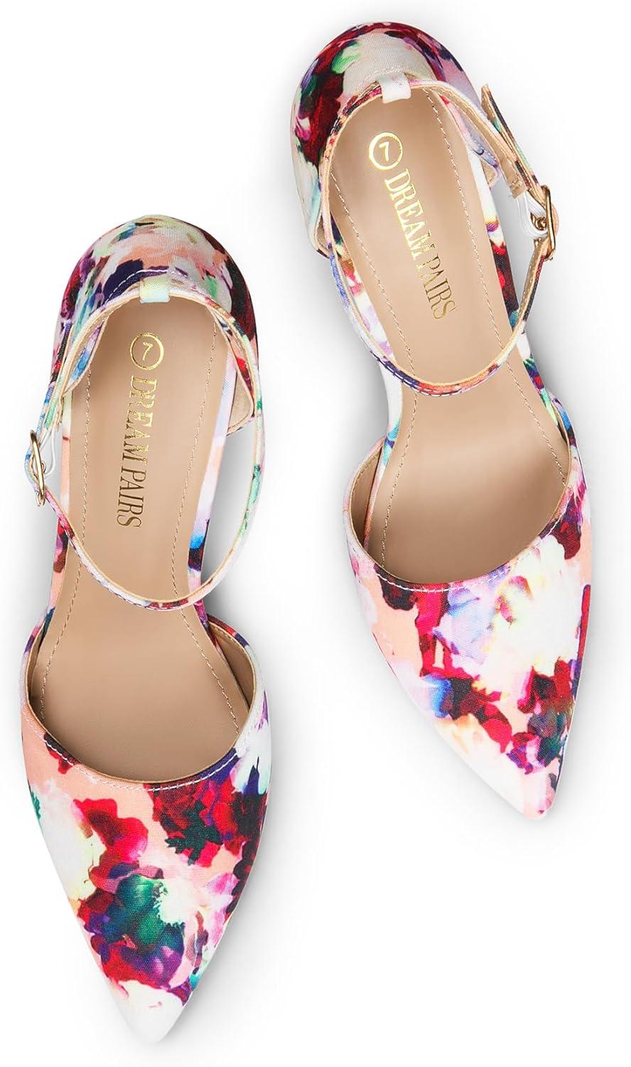 imageDREAM PAIRS Womens OppointedLacey Pointed Toe Ankle Strap High Heel Stiletto Pumps Wedding Dress ShoesFloral