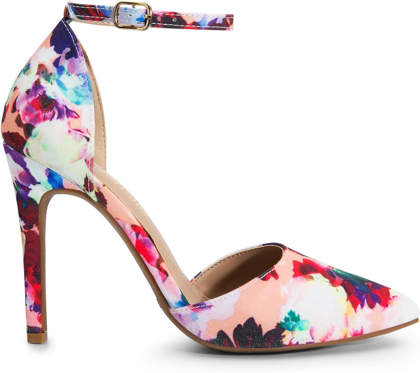 imageDREAM PAIRS Womens OppointedLacey Pointed Toe Ankle Strap High Heel Stiletto Pumps Wedding Dress ShoesFloral