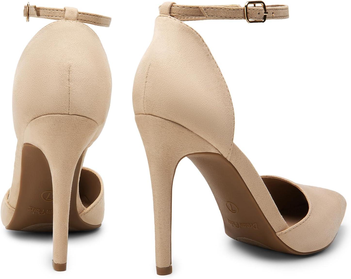 imageDREAM PAIRS Womens OppointedLacey Pointed Toe Ankle Strap High Heel Stiletto Pumps Wedding Dress ShoesNude Suede