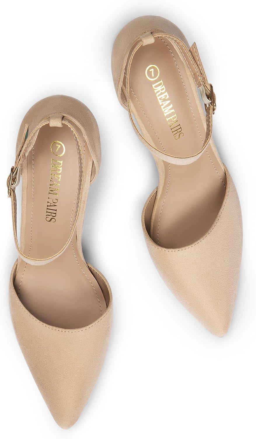 imageDREAM PAIRS Womens OppointedLacey Pointed Toe Ankle Strap High Heel Stiletto Pumps Wedding Dress ShoesNude Suede