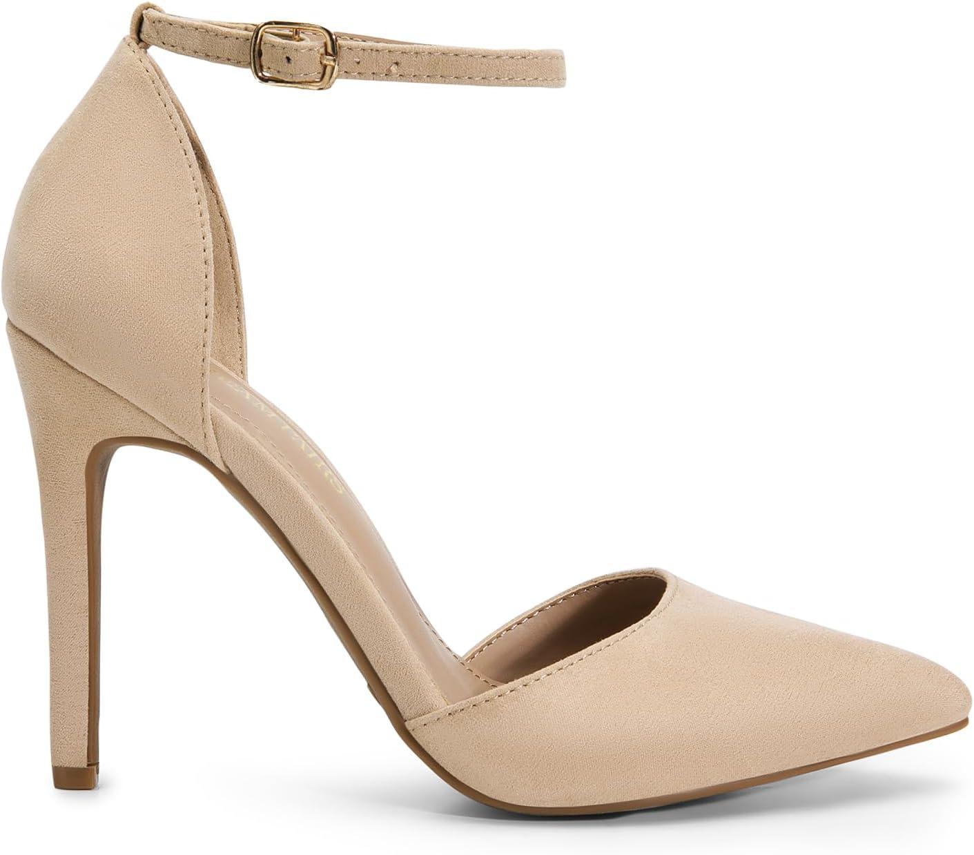 imageDREAM PAIRS Womens OppointedLacey Pointed Toe Ankle Strap High Heel Stiletto Pumps Wedding Dress ShoesNude Suede