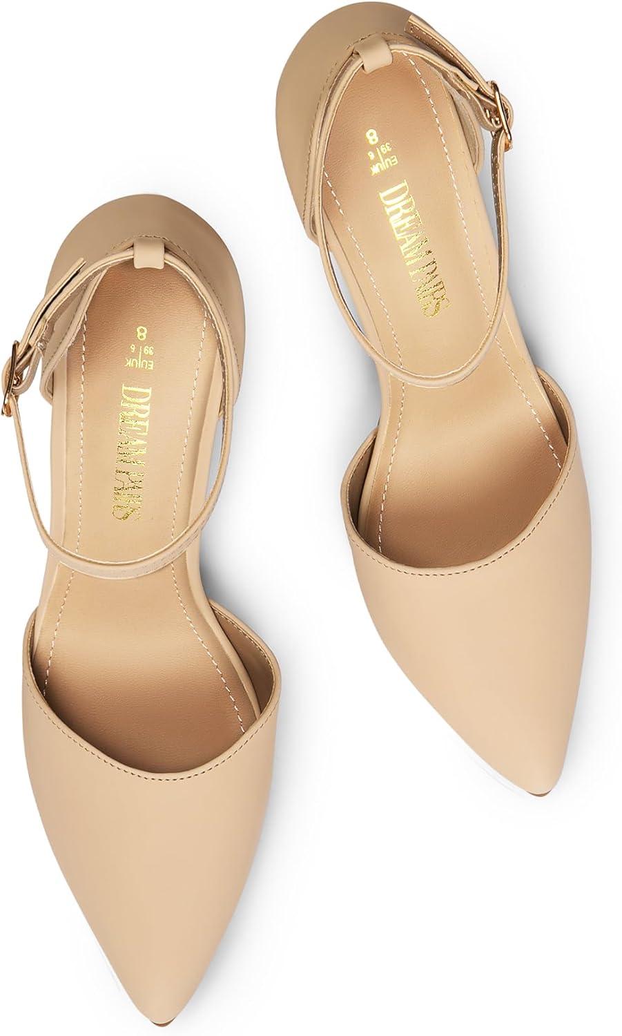 imageDREAM PAIRS Womens OppointedLacey Pointed Toe Ankle Strap High Heel Stiletto Pumps Wedding Dress ShoesNudeNubuck