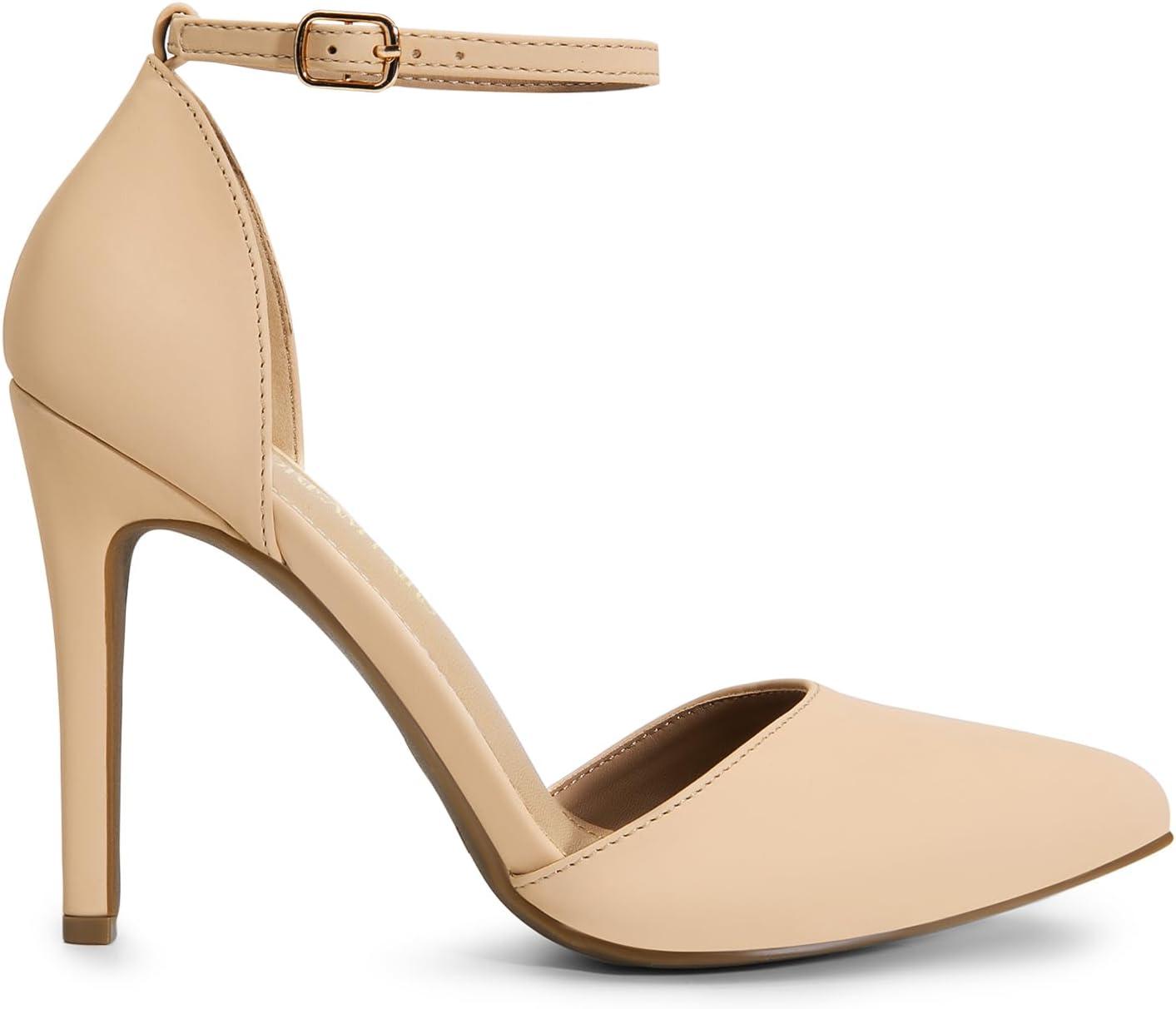 imageDREAM PAIRS Womens OppointedLacey Pointed Toe Ankle Strap High Heel Stiletto Pumps Wedding Dress ShoesNudeNubuck