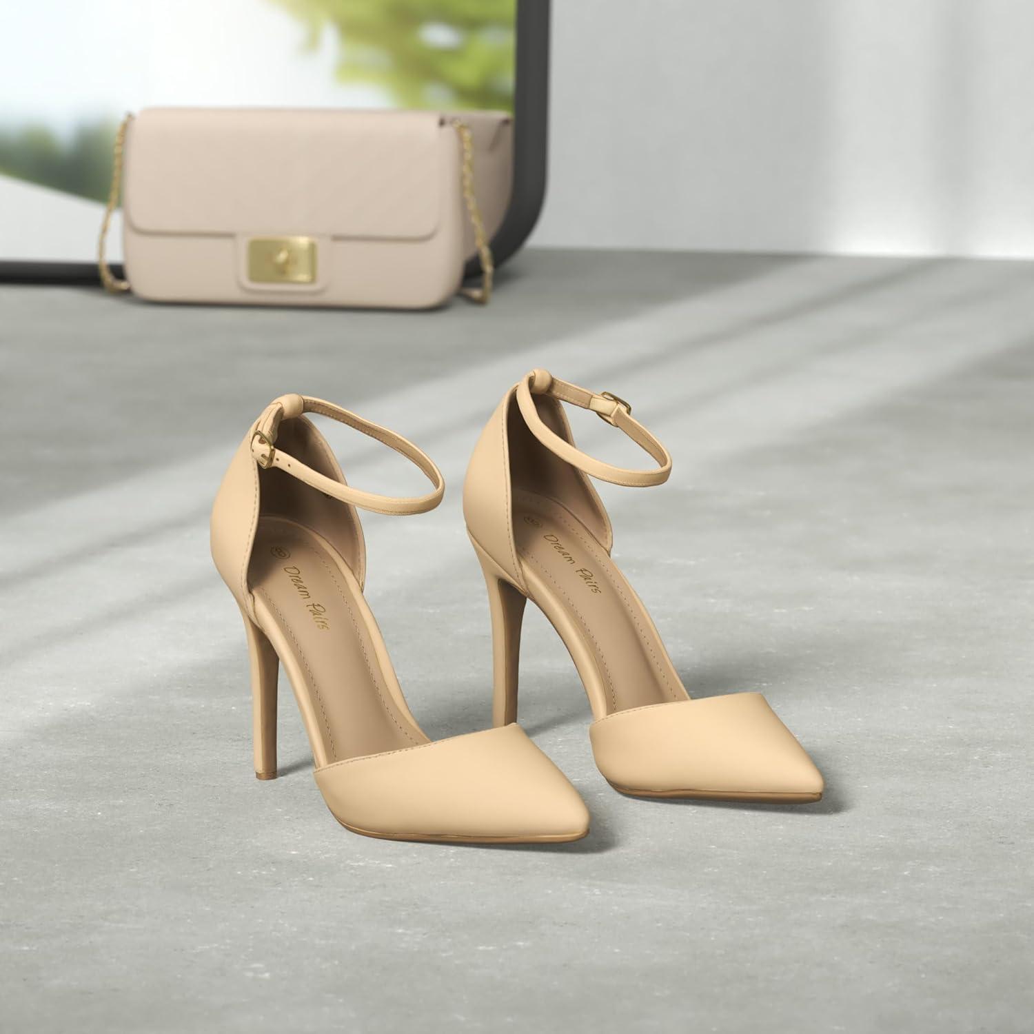 imageDREAM PAIRS Womens OppointedLacey Pointed Toe Ankle Strap High Heel Stiletto Pumps Wedding Dress ShoesNudeNubuck