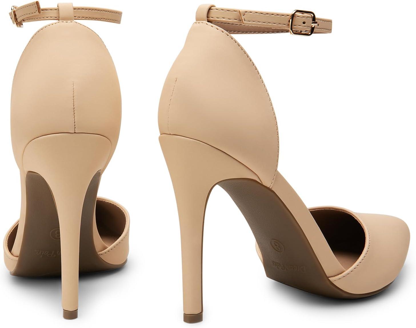 imageDREAM PAIRS Womens OppointedLacey Pointed Toe Ankle Strap High Heel Stiletto Pumps Wedding Dress ShoesNudeNubuck