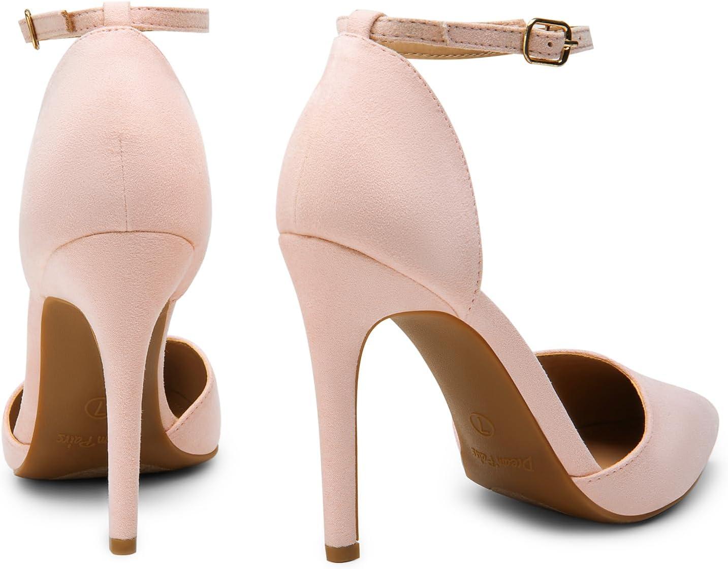 imageDREAM PAIRS Womens OppointedLacey Pointed Toe Ankle Strap High Heel Stiletto Pumps Wedding Dress ShoesPink