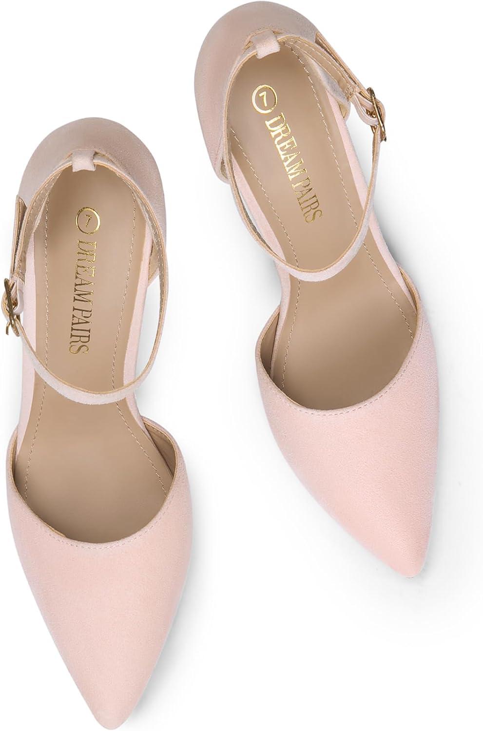 imageDREAM PAIRS Womens OppointedLacey Pointed Toe Ankle Strap High Heel Stiletto Pumps Wedding Dress ShoesPink