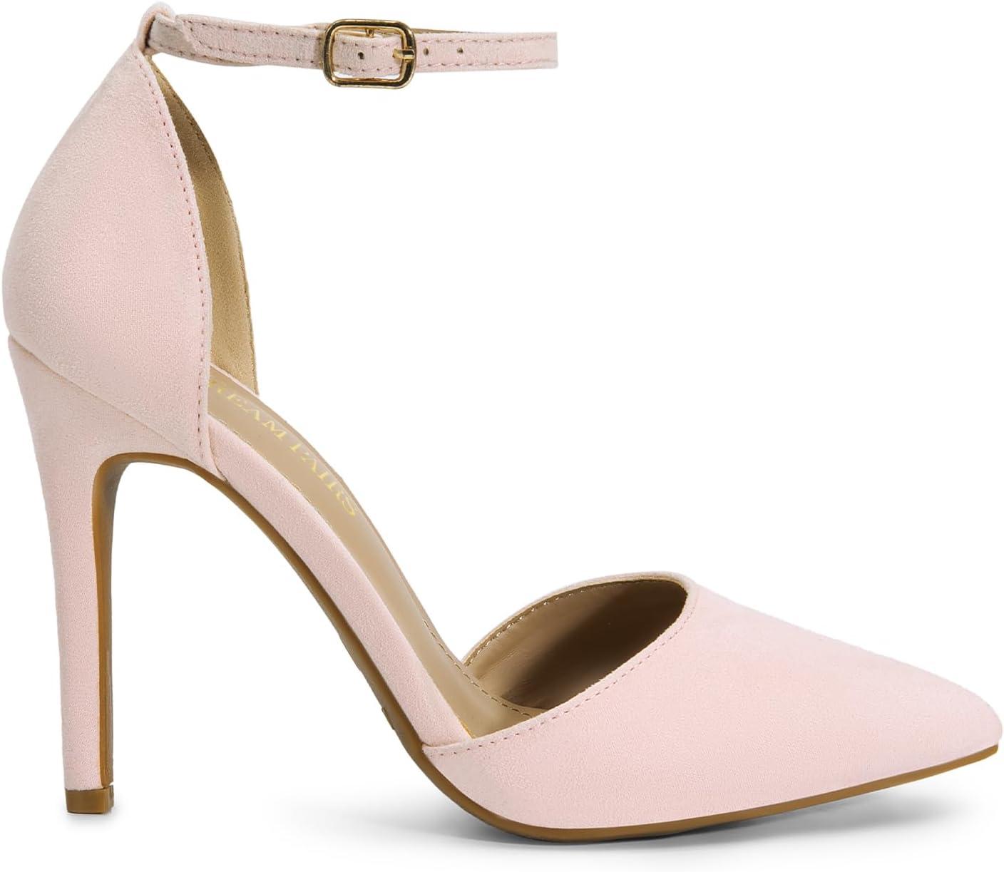 imageDREAM PAIRS Womens OppointedLacey Pointed Toe Ankle Strap High Heel Stiletto Pumps Wedding Dress ShoesPink