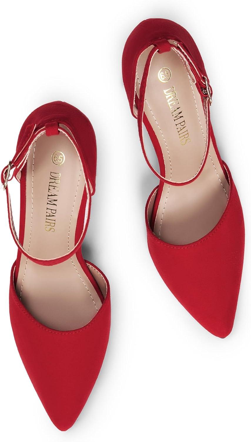 imageDREAM PAIRS Womens OppointedLacey Pointed Toe Ankle Strap High Heel Stiletto Pumps Wedding Dress ShoesRedSuede