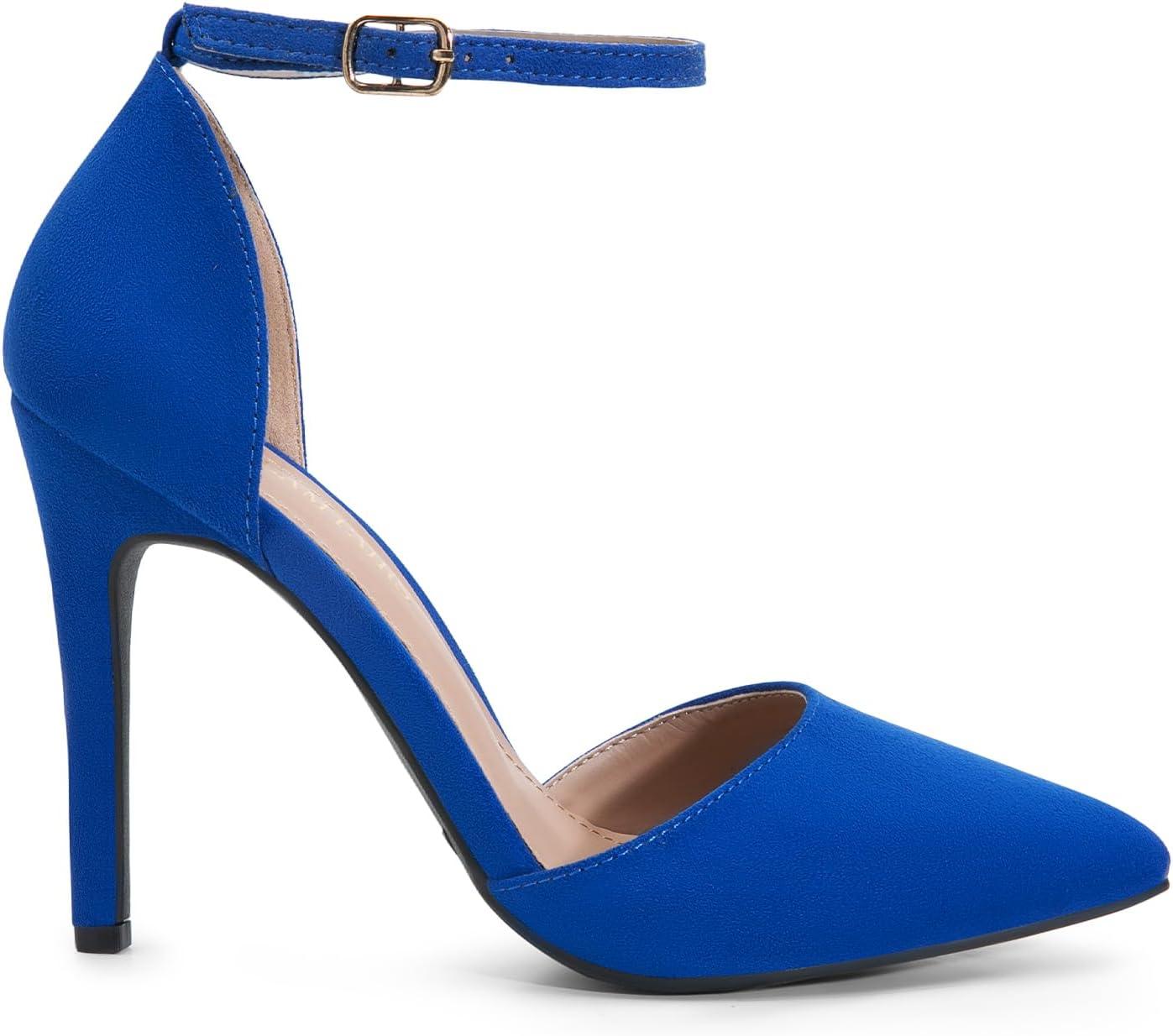 imageDREAM PAIRS Womens OppointedLacey Pointed Toe Ankle Strap High Heel Stiletto Pumps Wedding Dress ShoesRoyalBlue