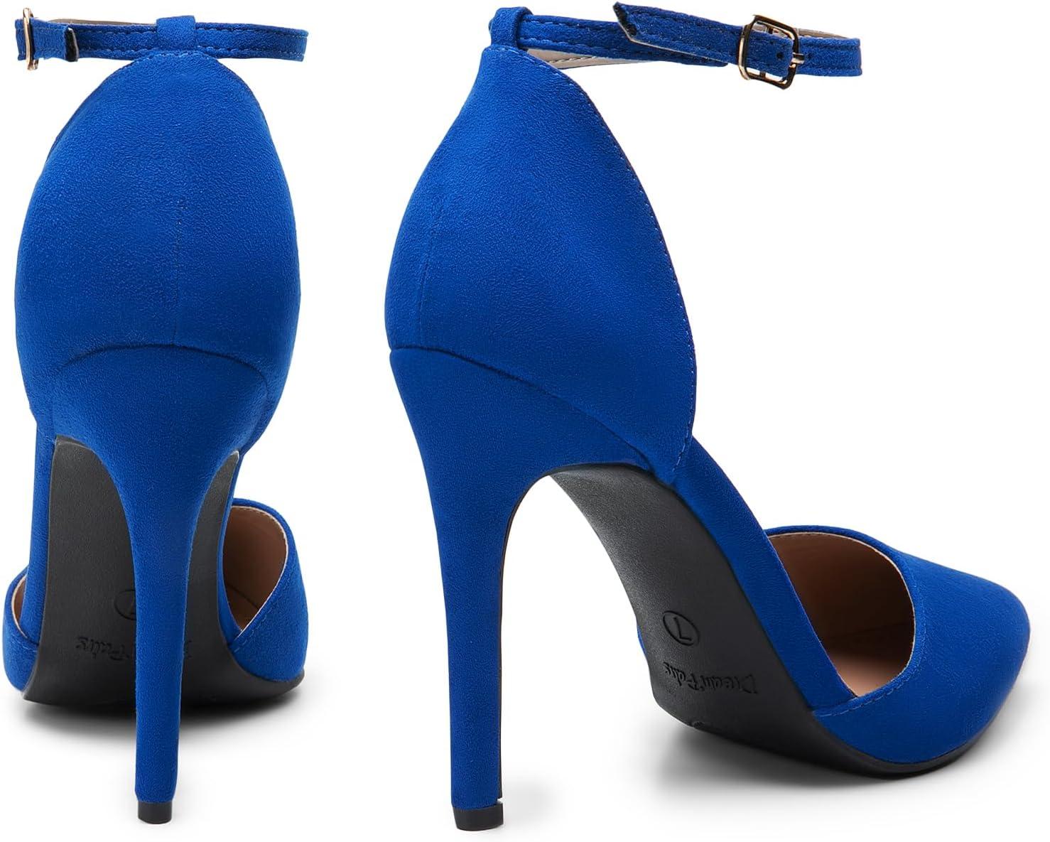 imageDREAM PAIRS Womens OppointedLacey Pointed Toe Ankle Strap High Heel Stiletto Pumps Wedding Dress ShoesRoyalBlue
