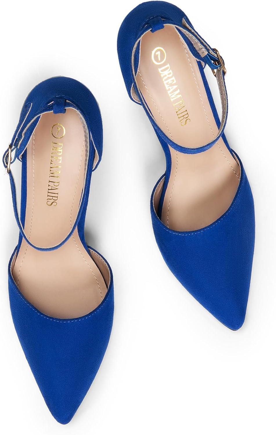 imageDREAM PAIRS Womens OppointedLacey Pointed Toe Ankle Strap High Heel Stiletto Pumps Wedding Dress ShoesRoyalBlue