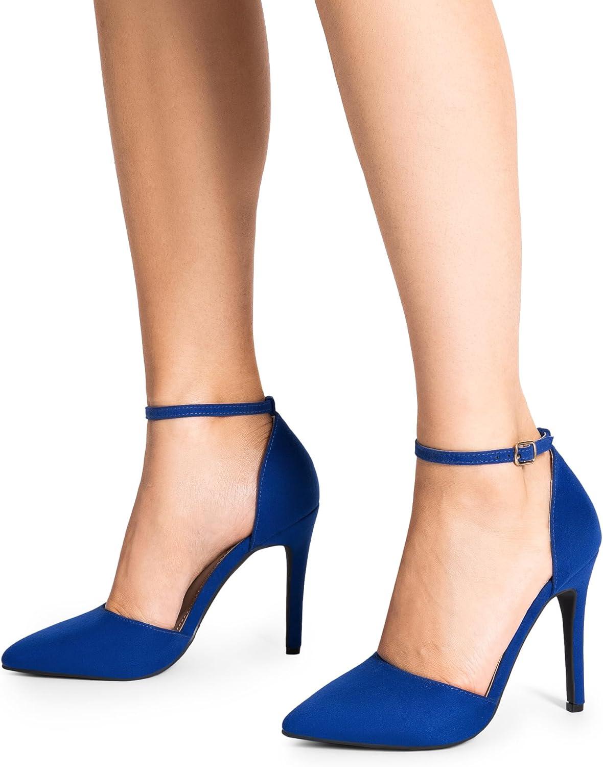 imageDREAM PAIRS Womens OppointedLacey Pointed Toe Ankle Strap High Heel Stiletto Pumps Wedding Dress ShoesRoyalBlue