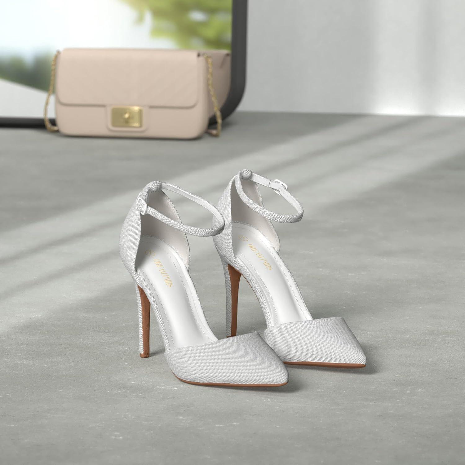 imageDREAM PAIRS Womens OppointedLacey Pointed Toe Ankle Strap High Heel Stiletto Pumps Wedding Dress ShoesSilverGlitter