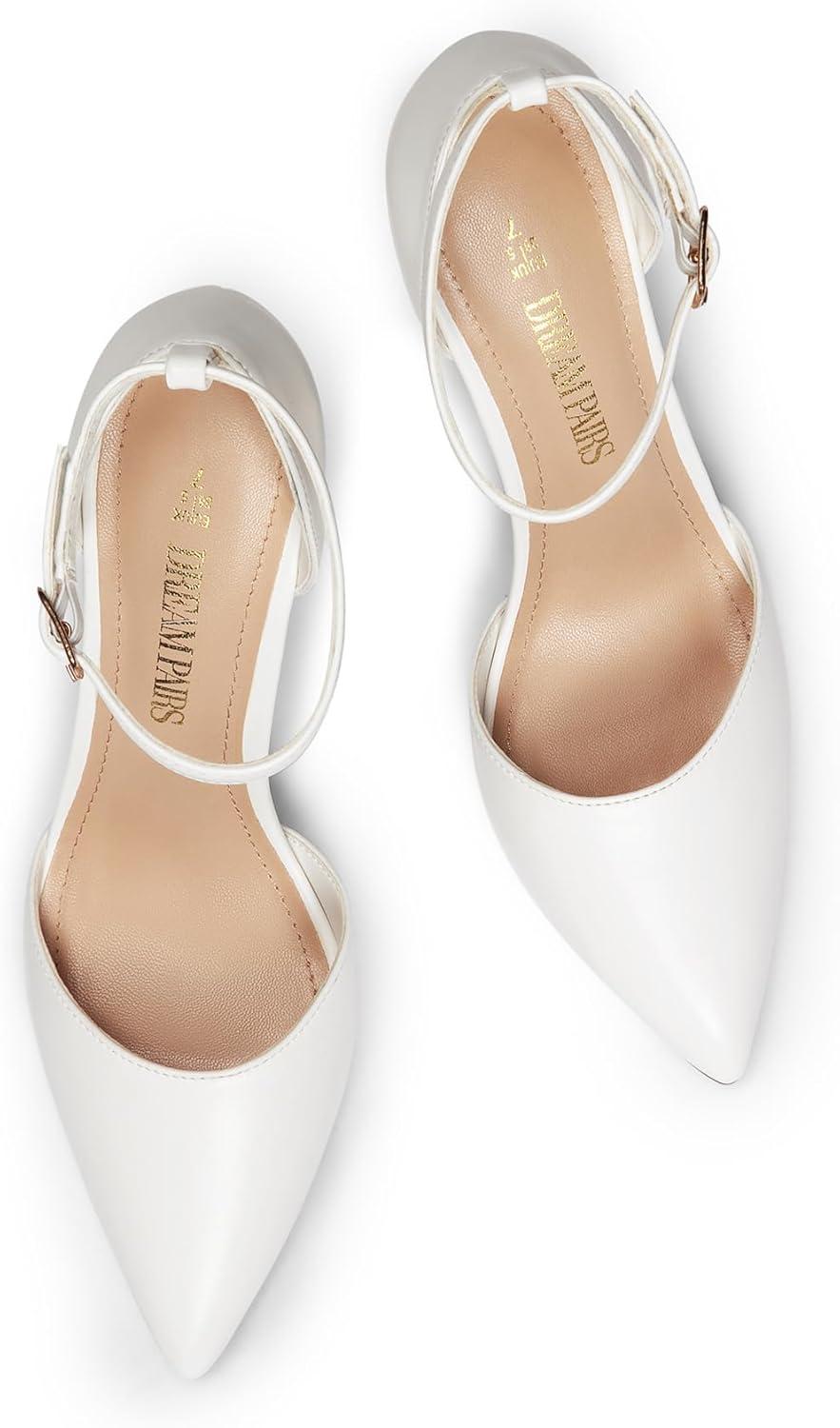 imageDREAM PAIRS Womens OppointedLacey Pointed Toe Ankle Strap High Heel Stiletto Pumps Wedding Dress ShoesWhitePu