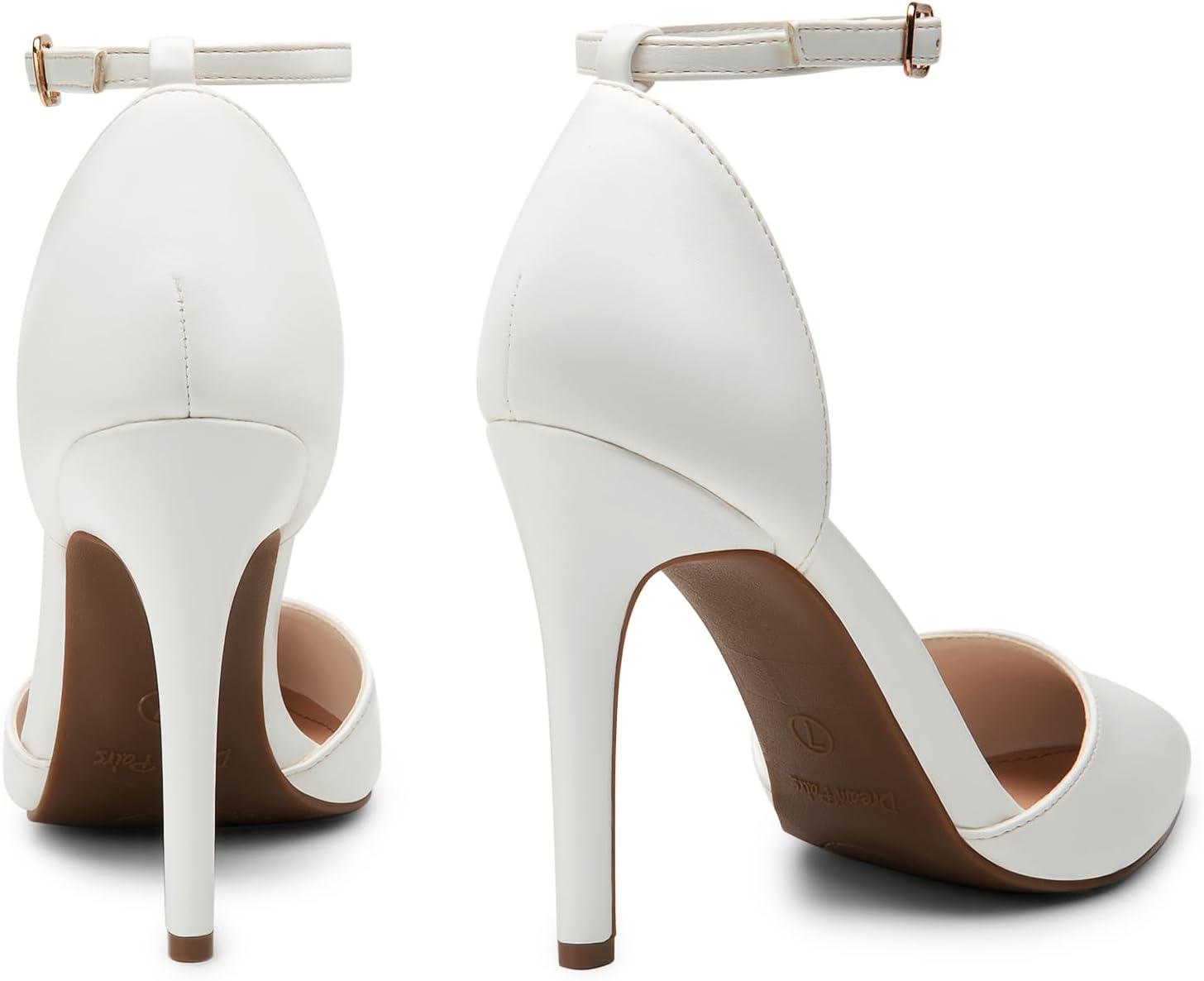 imageDREAM PAIRS Womens OppointedLacey Pointed Toe Ankle Strap High Heel Stiletto Pumps Wedding Dress ShoesWhitePu