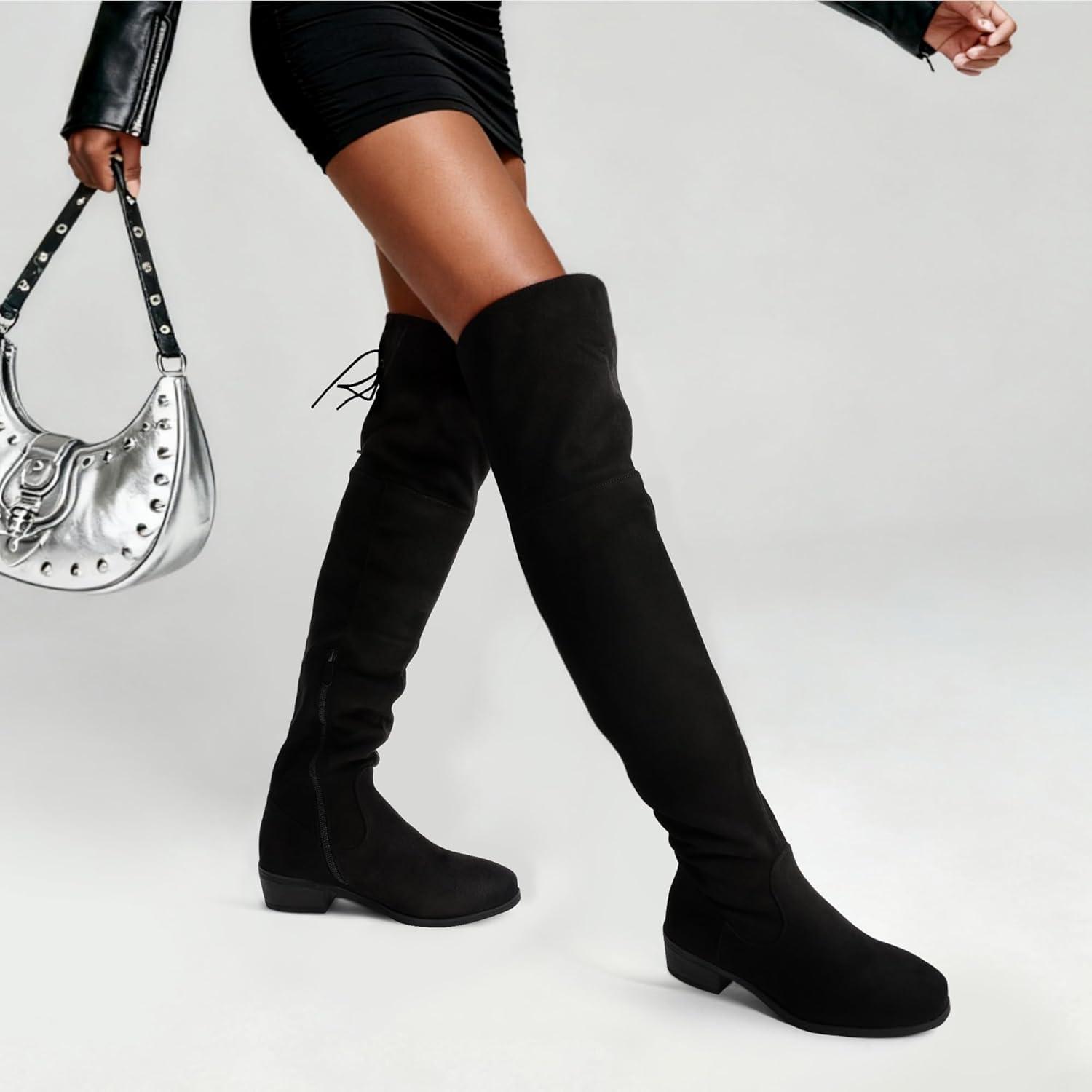 imageDREAM PAIRS Womens Over The Knee High Low Block Heel Riding Boots Uplace LeiBlack