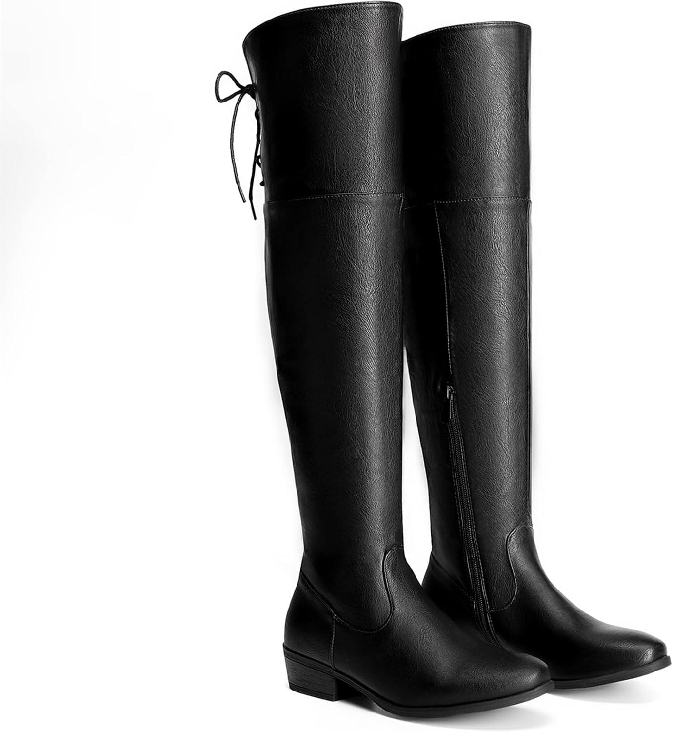 imageDREAM PAIRS Womens Over The Knee High Low Block Heel Riding Boots Uplace LeiBlackPu