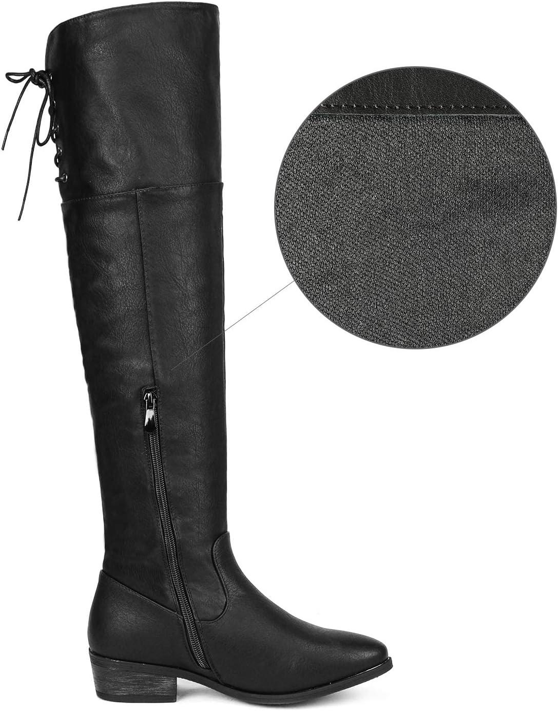 imageDREAM PAIRS Womens Over The Knee High Low Block Heel Riding Boots Uplace LeiBlackPu