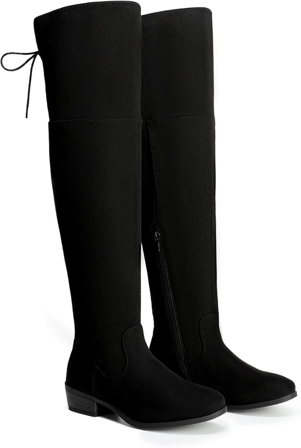 imageDREAM PAIRS Womens Over The Knee High Low Block Heel Riding Boots Uplace LeiBlacklei