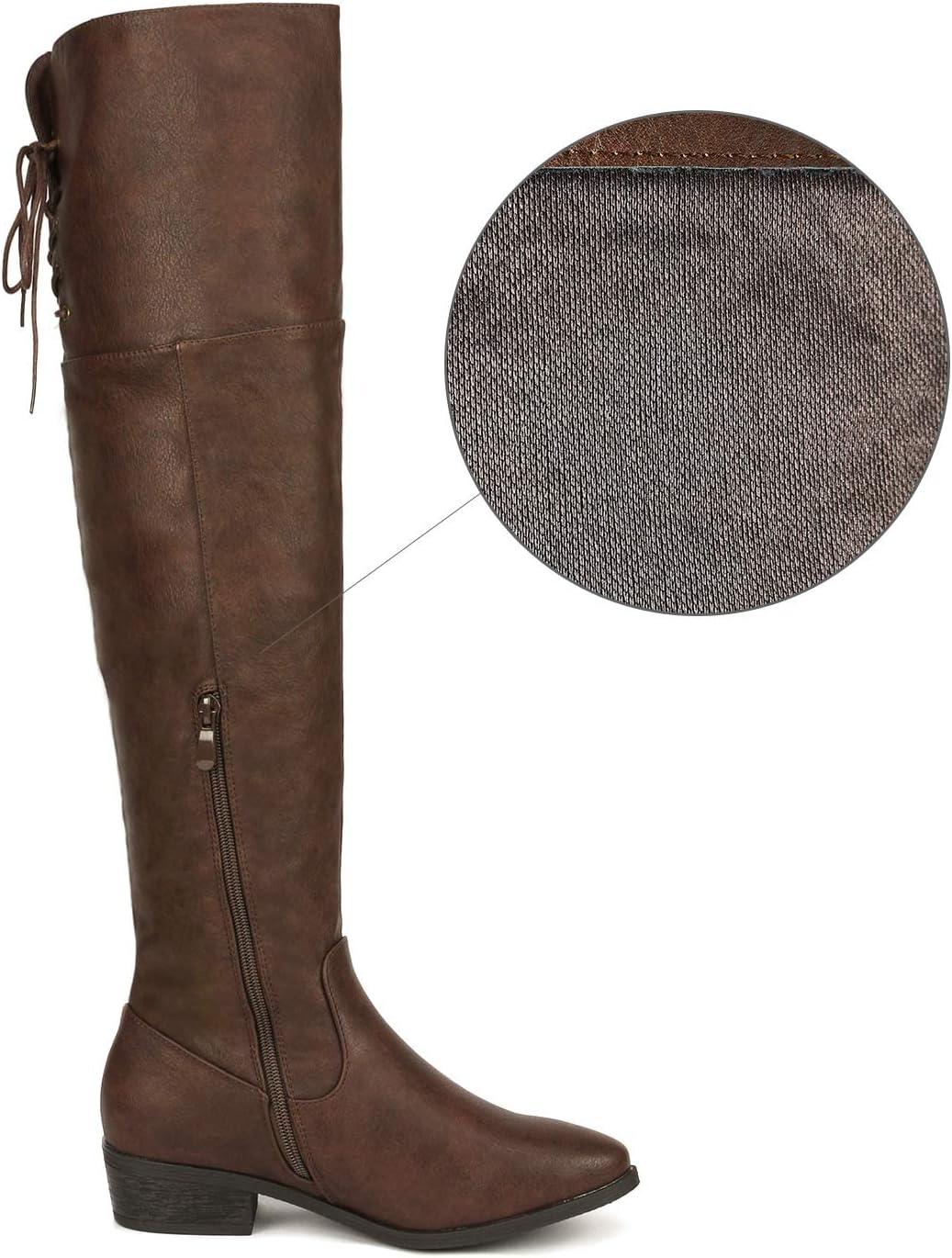 imageDREAM PAIRS Womens Over The Knee High Low Block Heel Riding Boots Uplace LeiBrown