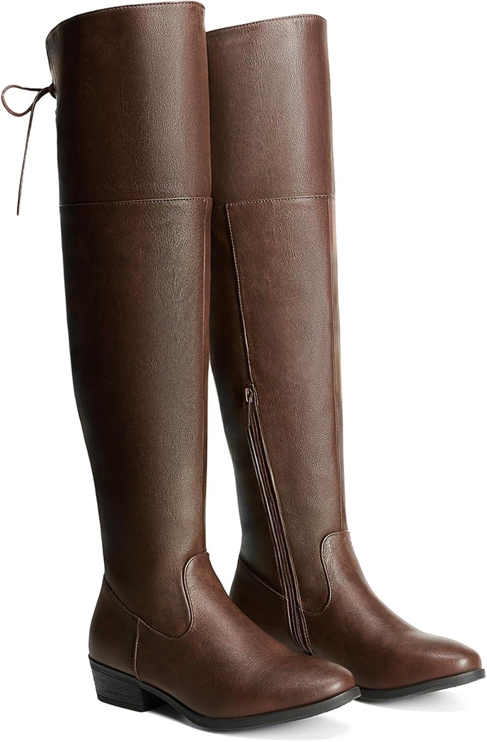 imageDREAM PAIRS Womens Over The Knee High Low Block Heel Riding Boots Uplace LeiBrown