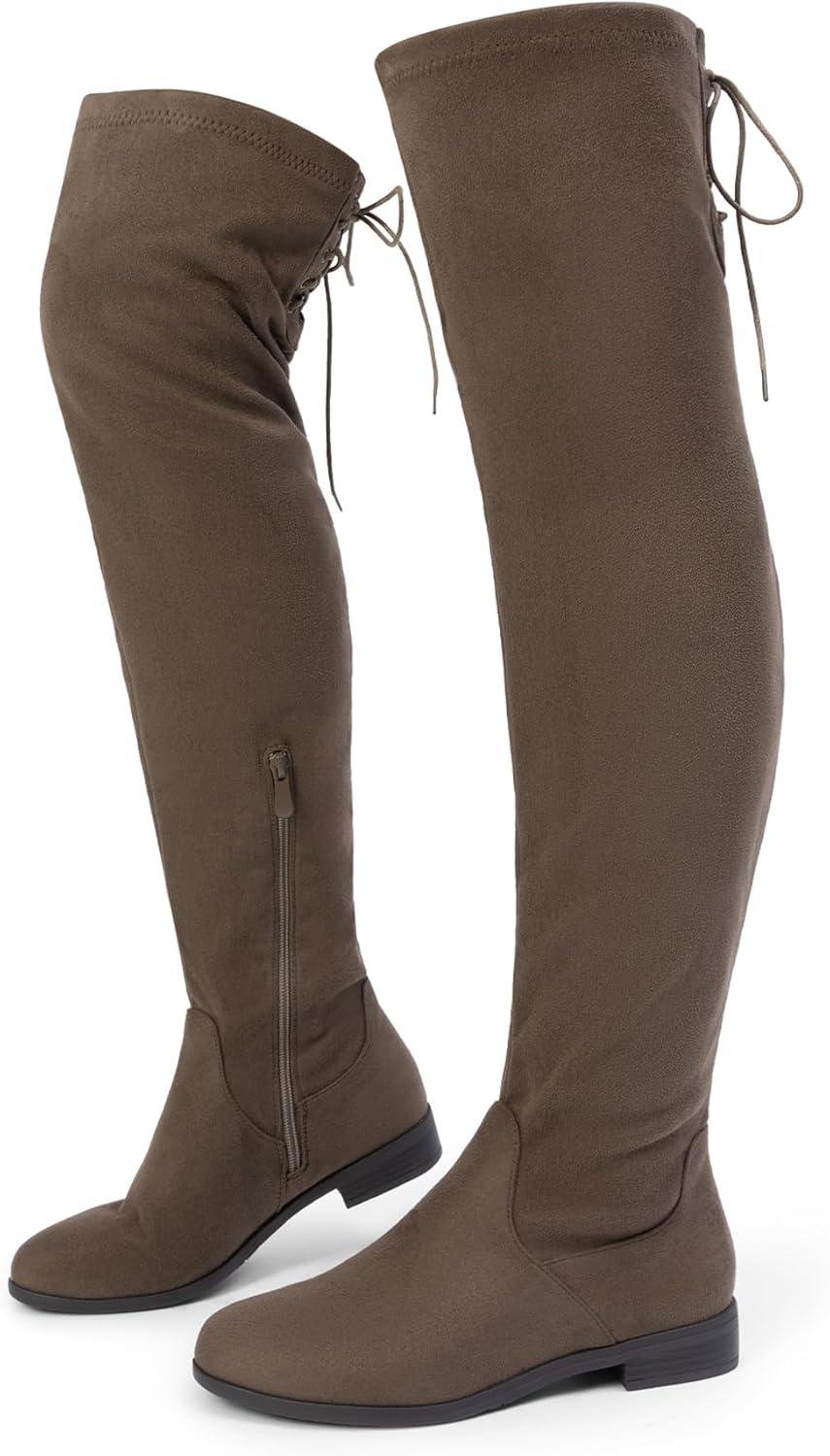 imageDREAM PAIRS Womens Over The Knee High Low Block Heel Riding Boots Uplace LeiKhaki