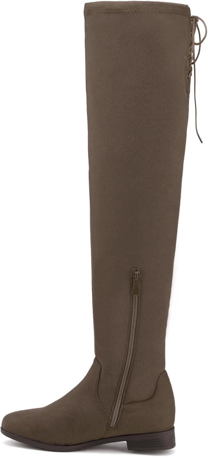 imageDREAM PAIRS Womens Over The Knee High Low Block Heel Riding Boots Uplace LeiKhaki