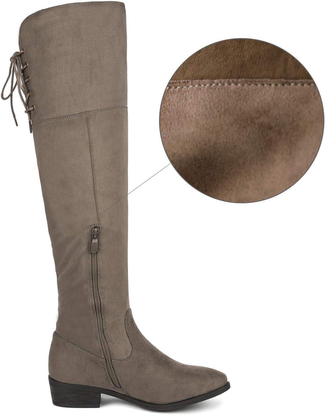 imageDREAM PAIRS Womens Over The Knee High Low Block Heel Riding Boots Uplace LeiKhakilein