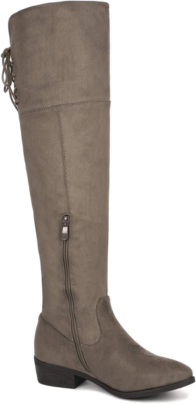 imageDREAM PAIRS Womens Over The Knee High Low Block Heel Riding Boots Uplace LeiKhakilein