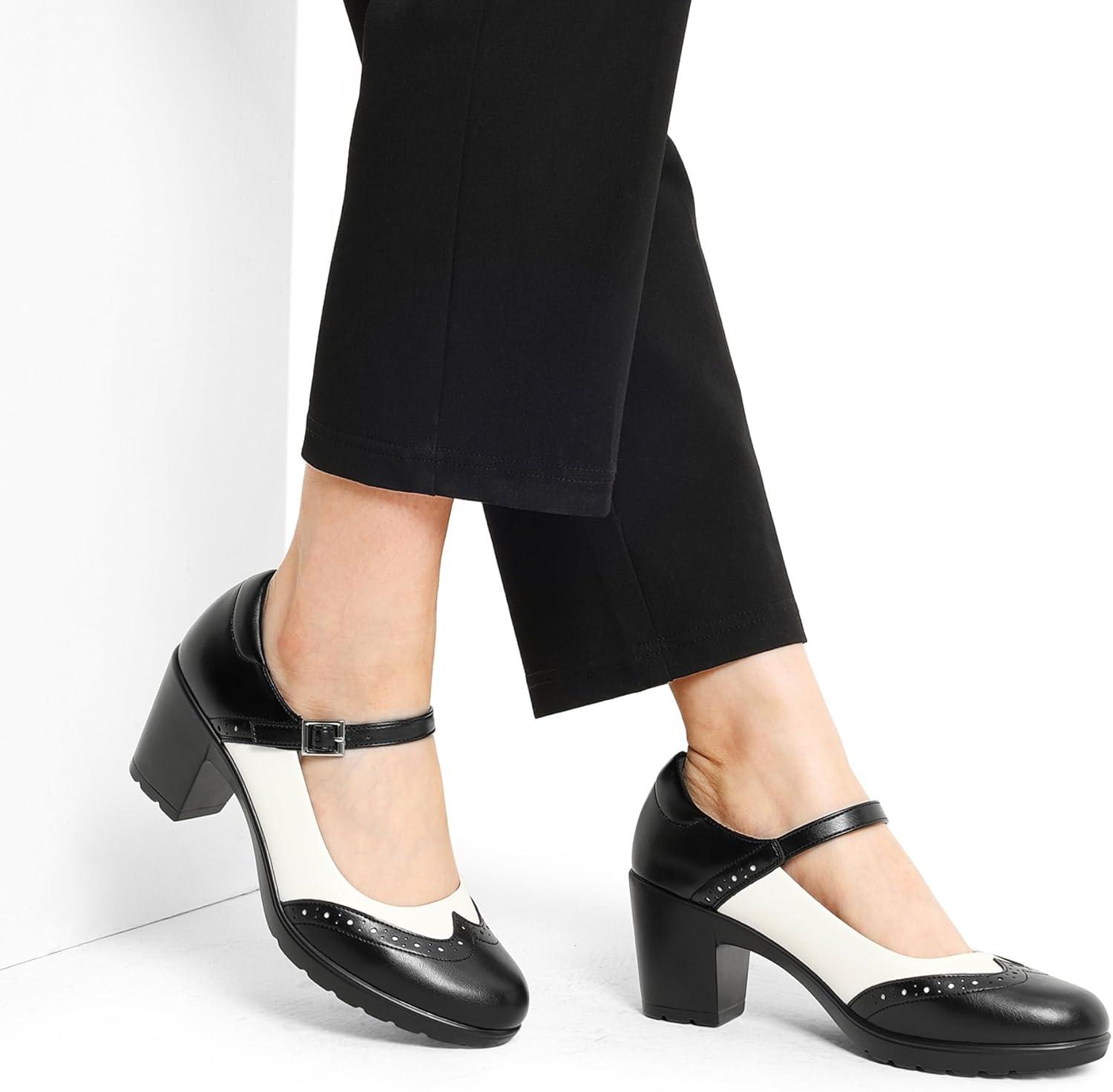 imageDREAM PAIRS Womens Oxfords Mary Jane Dress Shoes Heels for WomenBlackWhitepu