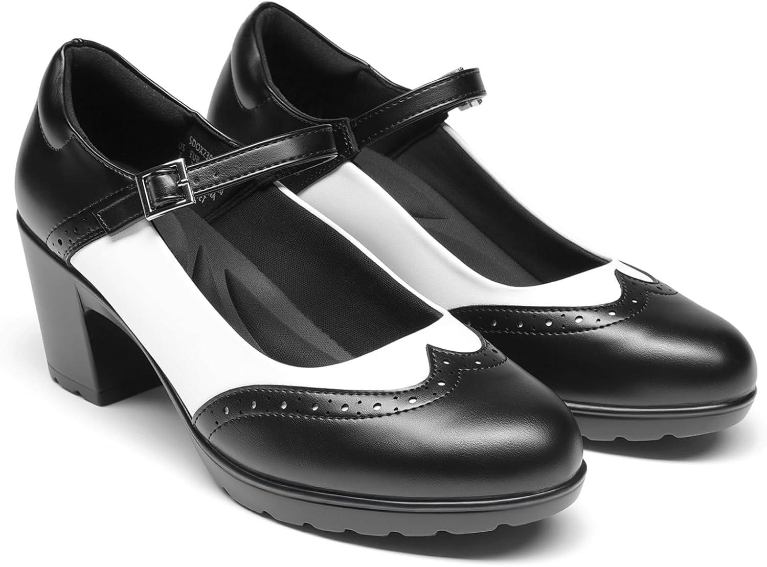imageDREAM PAIRS Womens Oxfords Mary Jane Dress Shoes Heels for WomenBlackWhitepu