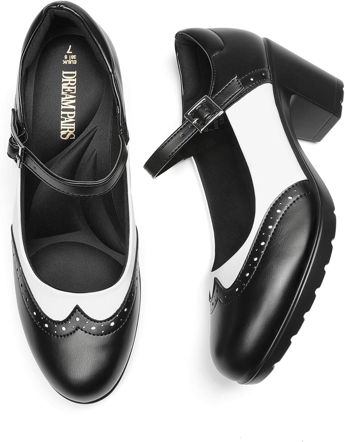 imageDREAM PAIRS Womens Oxfords Mary Jane Dress Shoes Heels for WomenBlackWhitepu
