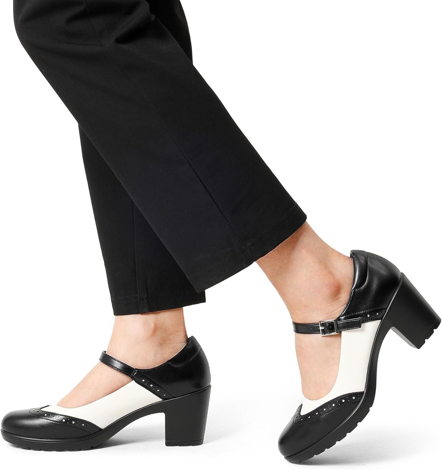 imageDREAM PAIRS Womens Oxfords Mary Jane Dress Shoes Heels for WomenBlackWhitepu