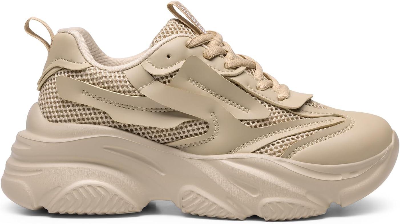 imageDREAM PAIRS Womens Platform Chunky Fashion Sneakers Jaxon Walking LaceUp Comfortable Dad Sneakers Workout Sport Work Casual Tennis ShoesApricot