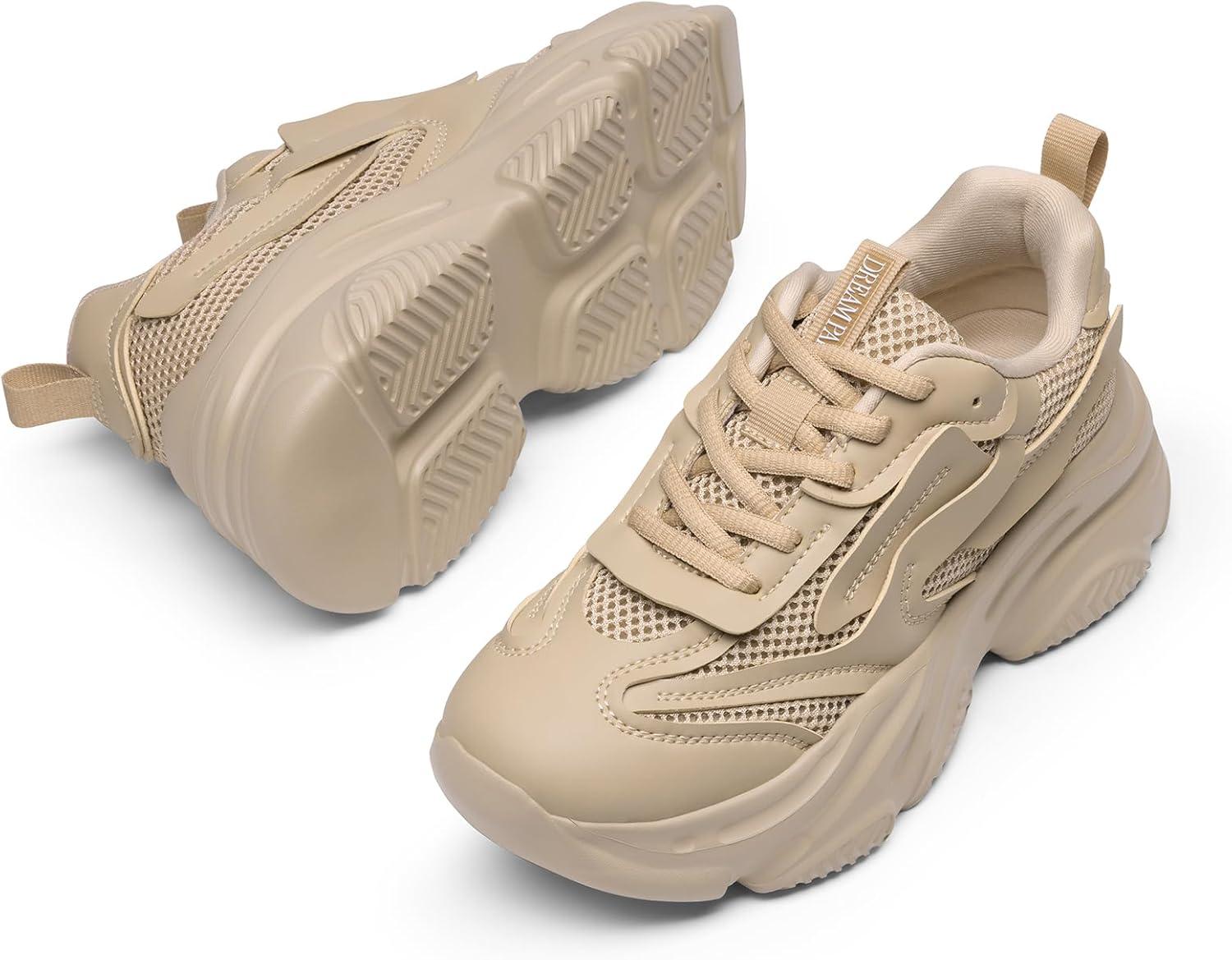 imageDREAM PAIRS Womens Platform Chunky Fashion Sneakers Jaxon Walking LaceUp Comfortable Dad Sneakers Workout Sport Work Casual Tennis ShoesApricot