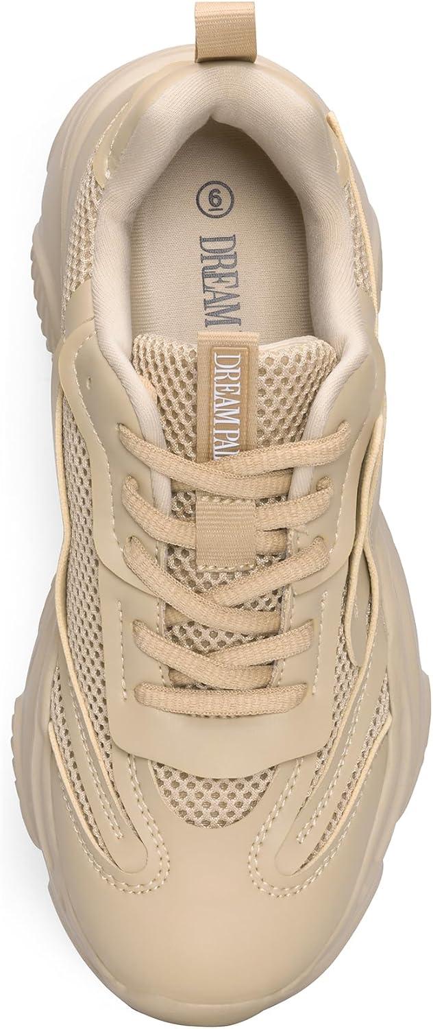 imageDREAM PAIRS Womens Platform Chunky Fashion Sneakers Jaxon Walking LaceUp Comfortable Dad Sneakers Workout Sport Work Casual Tennis ShoesApricot