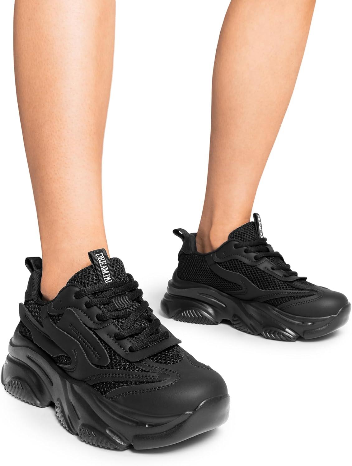 imageDREAM PAIRS Womens Platform Chunky Fashion Sneakers Jaxon Walking LaceUp Comfortable Dad Sneakers Workout Sport Work Casual Tennis ShoesBlack
