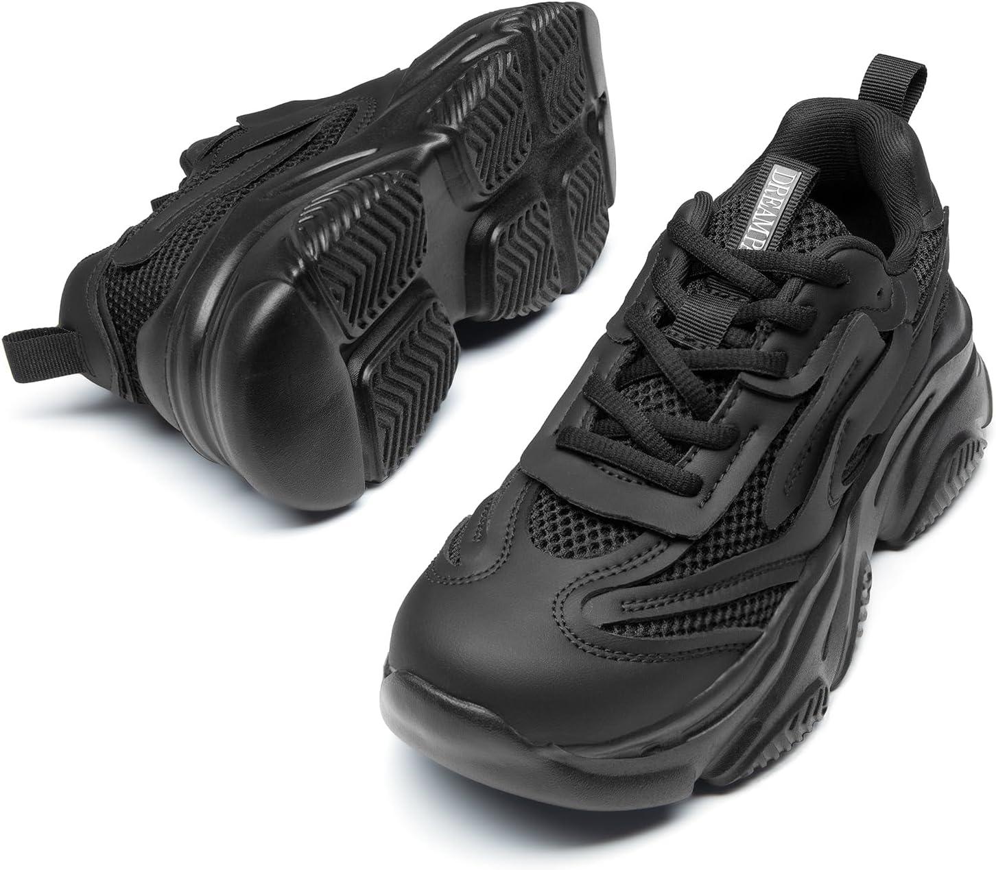 imageDREAM PAIRS Womens Platform Chunky Fashion Sneakers Jaxon Walking LaceUp Comfortable Dad Sneakers Workout Sport Work Casual Tennis ShoesBlack