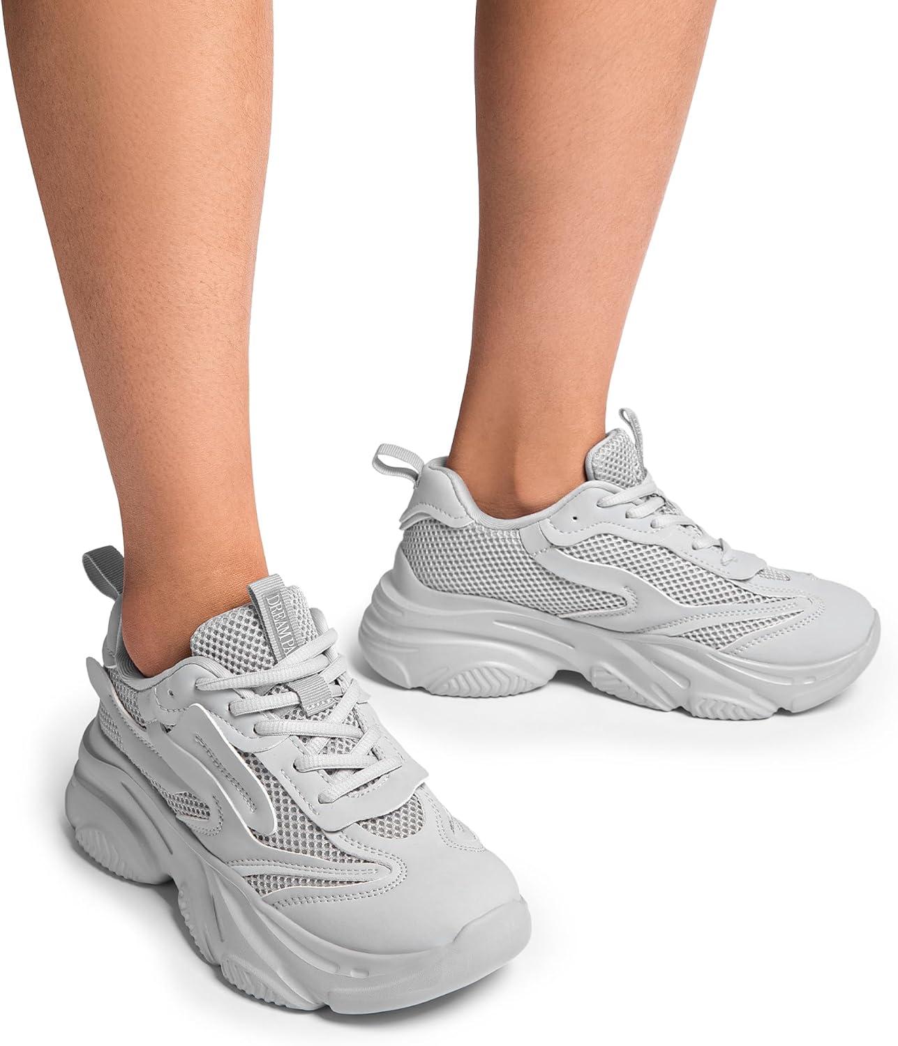 imageDREAM PAIRS Womens Platform Chunky Fashion Sneakers Jaxon Walking LaceUp Comfortable Dad Sneakers Workout Sport Work Casual Tennis ShoesGrey