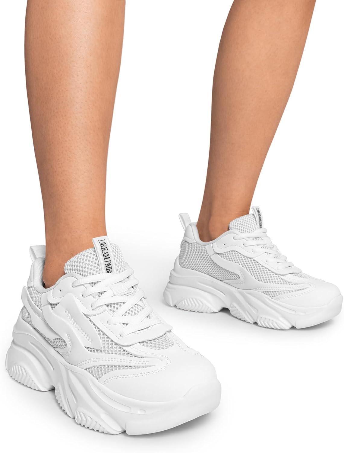 imageDREAM PAIRS Womens Platform Chunky Fashion Sneakers Jaxon Walking LaceUp Comfortable Dad Sneakers Workout Sport Work Casual Tennis ShoesWhite