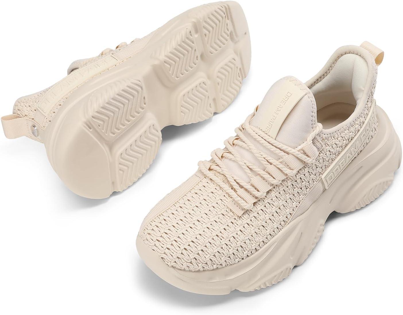 imageDREAM PAIRS Womens Platform Chunky Fashion Sneakers Slip on Walking Stylish Lightweight Classic Casual SneakerBeige