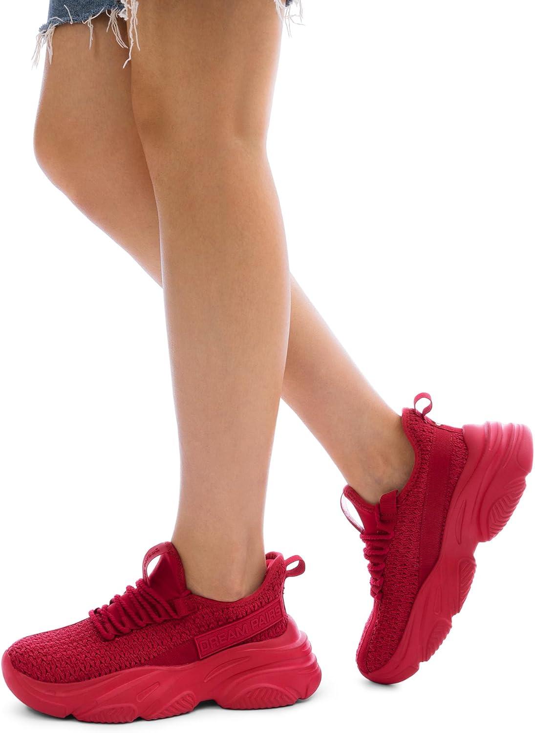 imageDREAM PAIRS Womens Platform Chunky Fashion Sneakers Slip on Walking Stylish Lightweight Classic Casual SneakerRed