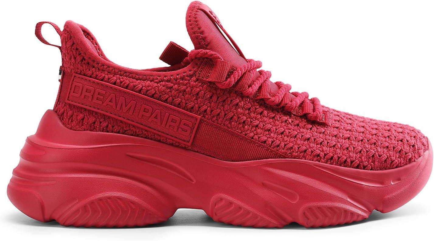 imageDREAM PAIRS Womens Platform Chunky Fashion Sneakers Slip on Walking Stylish Lightweight Classic Casual SneakerRed